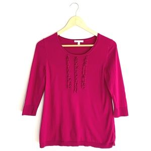 Gap 3/4 Sleeve Magenta Ruffle Top